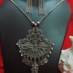 Silver Oxidized Peacock Necklace Set