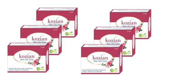 Kozian skin care kojic acid palmitate glutathione arbutin vitamin C and vitamin E face body bathing soap 75gm (Pack of 6)