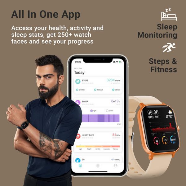 Fire-Boltt SPO2 Full Touch 1.4 inch Smart Watch 8 Days Battery Life Compatible with Android and iOS IPX7 with Heart Rate, BP, Fitness and Sports Tracking (Gold), Medium BSW001