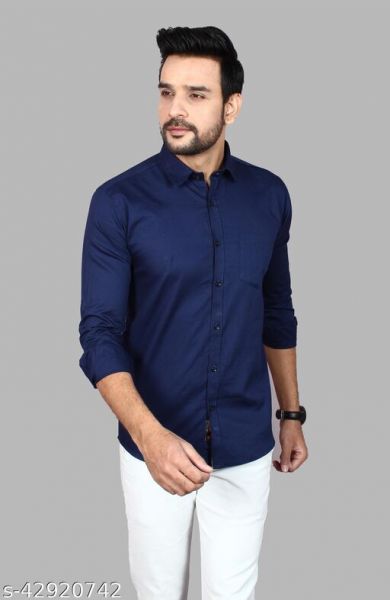 Men's Premium Cotton Casual Full Sleeve Shirt Blue