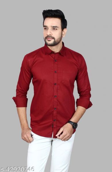 Men's Premium Cotton Casual Full Sleeve Shirt Red