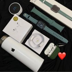 *BRAND NEW COMBO * *NEW LOUNCHED *  *APPLE LOGO Stainless Steel Hot & Cold Smart Vacuum Flasks Insulated Water Bottle with Active LED Temperature Display Indicator with Touch Screen - 500ml*  *SERIES 7 FULL DISPLAY SCROLL BUTTON WORK WITH HIGH QUALITY STRAP*  *AIRPOD PRO HIGH QUALITY*  *HIGH QUALITY SILICON CASE FOR AIRPOD*  * SILICON STRAP FOR SMART WATCH *  