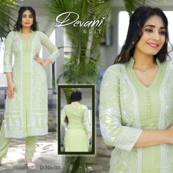 DEVANI KURTI  KURATI AND PANT  - 6 colour  - Fabric - Reyon cotton  - Thredwork  - Size - m, l, xl, xxl.  - Length - Kurti - 46 to 47  - Length Pant - 36 to 37  *PRICE - 999/-+ship* *CATALOGUE PRICE :- 4410/+ship*  Good quality 100% cotton