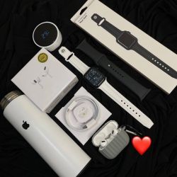 *BRAND NEW COMBO * *NEW LOUNCHED *  *APPLE LOGO Stainless Steel Hot & Cold Smart Vacuum Flasks Insulated Water Bottle with Active LED Temperature Display Indicator with Touch Screen - 500ml*  *SERIES 7 FULL DISPLAY SCROLL BUTTON WORK WITH HIGH QUALITY STRAP*  *AIRPOD PRO HIGH QUALITY*  *HIGH QUALITY SILICON CASE FOR AIRPOD*  * SILICON STRAP FOR SMART WATCH *  