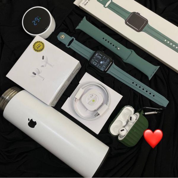 *BRAND NEW COMBO * *NEW LOUNCHED *  *APPLE LOGO Stainless Steel Hot & Cold Smart Vacuum Flasks Insulated Water Bottle with Active LED Temperature Display Indicator with Touch Screen - 500ml*  *SERIES 7 FULL DISPLAY SCROLL BUTTON WORK WITH HIGH QUALITY STRAP*  *AIRPOD PRO HIGH QUALITY*  *HIGH QUALITY SILICON CASE FOR AIRPOD*  * SILICON STRAP FOR SMART WATCH *  