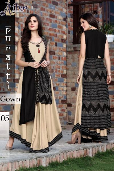 =:= PURATTI =:=  Designer gown :-: Fabric - rayon print :-: print fabric - poli Reyon  :-: Inner - cotton  :-: Size - m, l, xl, xxl.  :-: Length - 54
