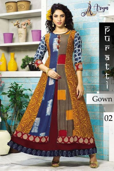 =:= PURATTI =:=  Designer gown :-: Fabric - rayon print :-: print fabric - poli Reyon  :-: Inner - cotton  :-: Size - m, l, xl, xxl.  :-: Length - 54