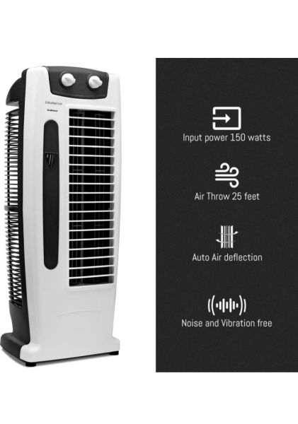 Sureya High Speed Tower Fan, 25-foot Air Delivery, 4-way Air Flow, Low Power Consumption and Anti-Rust Body (White) 