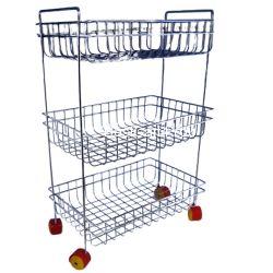 Vaishvi 3 Layer Fruit and Vegetables Storage Basket Fixed with Wheels for Kitchen  - Stainless Steel