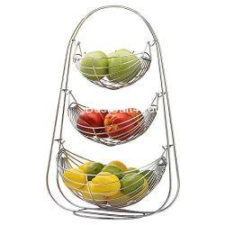Vaishvi Stainless Steel 3 Tier Fruit and Vegetables Storage Basket for Kitchen (Silver, Standard)