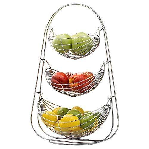 Vaishvi Stainless Steel 3 Tier Fruit and Vegetables Storage Basket for Kitchen (Silver, Standard)