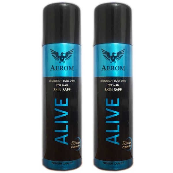 Aerom Alive and Alive Deodorant Body Spray For Men, 300 ml (Pack of 2)