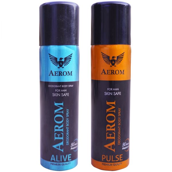 Aerom Alive and Pulse Deodorant Body Spray For Men, 300 ml (Pack of 2)