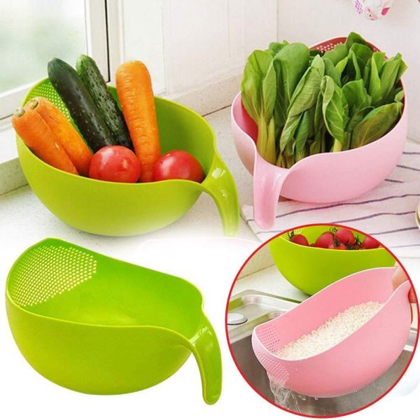 Kitchen Rice Bowl Plastic Fruit Bowl Thick Drain Basket with Handle Washing Basket for Home Kitchen Supplies High Quality