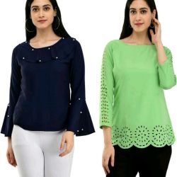 Womens Casual Solid Regular Fit Combo Top