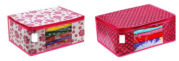 Sameer Enterprises Persents Non Woven clothes Cover Storage Bags for Clothes with premium Quality Combo Offer Saree Organizer for Wardrobe/Organizers for Clothes (Pack Of 6 )(Pink Flower-pink Check) 