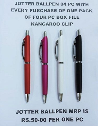 Box File [Kangaroo Clip] Pack of 4 pc. One Pkt= Four Pc. Price for One Pkt of 4 pc with 18% GST with SCHEME Four Pc Jotter Ball Pen with every one pack of 4 pc