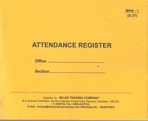 Attendance Register Small [ Pack of 10 pc]for Central Government Offices. Price for One pack of 10 pc with 18% GST and Free Sheeping