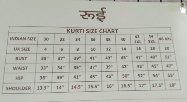 Kurta Salwar Size Chart – TULINI