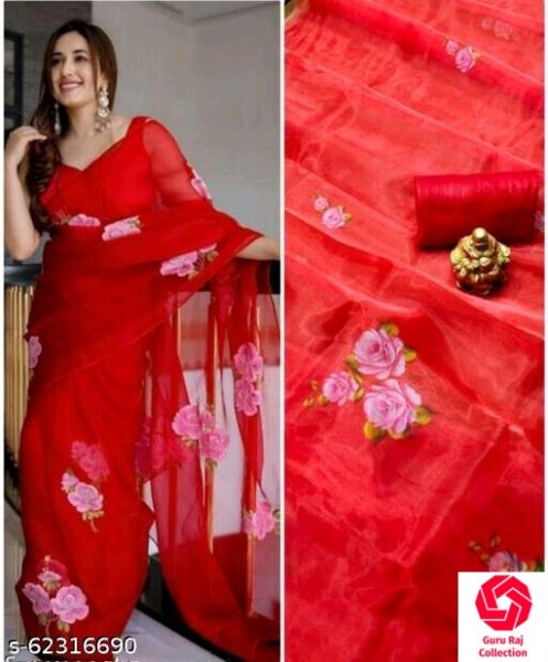 Red Organza saree