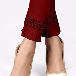Plain Red cotton Lycra trouser Stretchable, Casual Wear, Women
