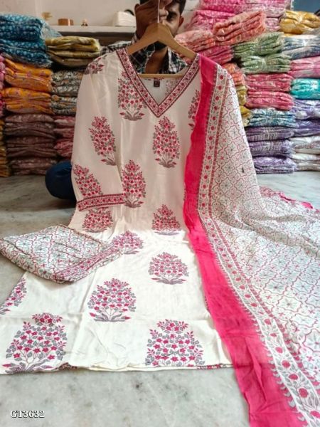 Cotton Kurti Pant with Dupatta Set 