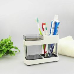 Cup Toothbrush Toothpaste Stand Holder Bathroom Storage Organizer,Plastic