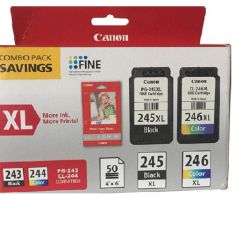 Canon PG-243/245XL CL-244/246XL Ink and 50 Photo Paper 4”x6” Glossy Combo Pack