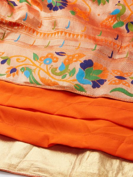 Orange color lehenga Choli in jacquard material & all-over weaving work comes with micro cotton inner and canvas inside.