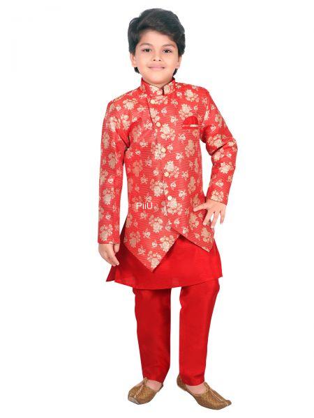 Red sherwani with dhoti pants