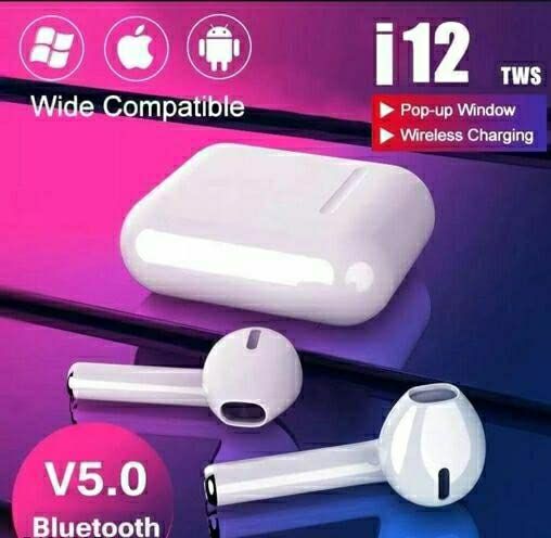 i12 TWS Bluetooth Bluetooth Headset  (WHITE, True Wireless)