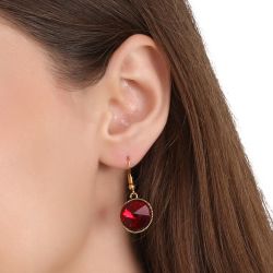 Red Stone Hoop Earrings
