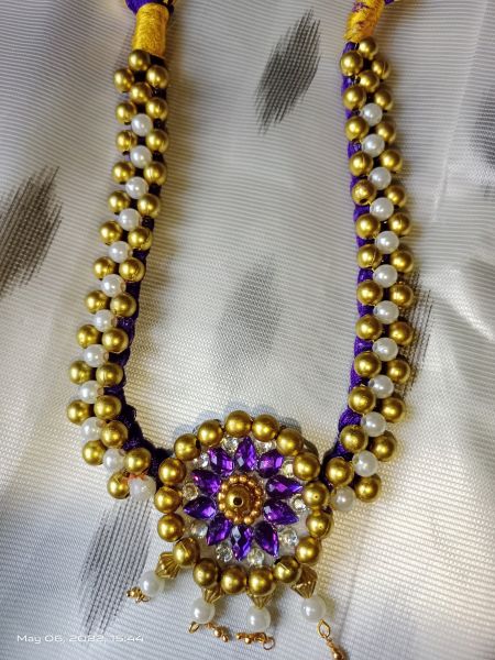 Silk thread with pearl and kundan beads neck choker