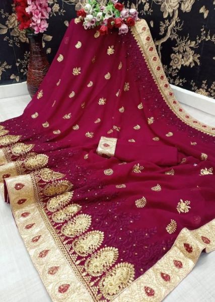 Rasila wine colour embroidery work saree