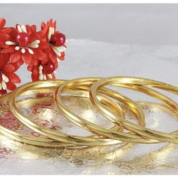 LIRISHA EXPORTS 22K GOLD PLATED NEW MODEL GIRLS AND WOMEN'S GOLD MODEL PLAIN BANGLES, SET OF 4 BANGLES