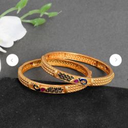 Gold plated green and blue Peacock meenakari Bangles, set of 2