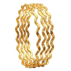 LIRISHA EXPORTS 22K GOLD PLATED BEND AND BEND TRADITIONAL MODEL WOMEN'S BANGLES, SET OF 4 BANGLES