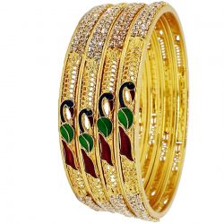 White stone peacock design bangles set of 4