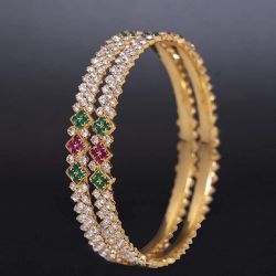 LIRISHA EXPORTS 22K GOLD PLATED MULTICOLOR STONE LATEST DESIGN LADIES AND WOMEN'S BANGLES, SET OF 2