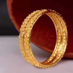 LIRISHA EXPORTS 22K GOLD PLATED LATEST MODEL TWO LEAF DESIGN GIRLS AND WOMEN'S BANGLES ( SET OF 2 )