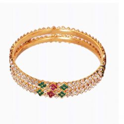 LIRISHA EXPORTS 22K GOLD PLATED MULTICOLOR STONE LATEST DESIGN LADIES AND WOMEN'S BANGLES, SET OF 2