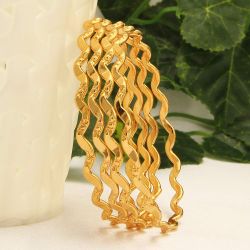 LIRISHA EXPORTS 22K GOLD PLATED BEND AND BEND TRADITIONAL MODEL WOMEN'S BANGLES, SET OF 4 BANGLES