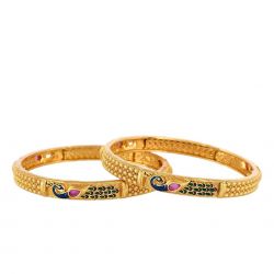Gold plated green and blue Peacock meenakari Bangles, set of 2