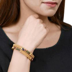Gold plated green and blue Peacock meenakari Bangles, set of 2