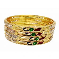 White stone peacock design bangles set of 4