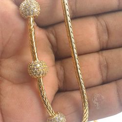 LIRISHA EXPORTS 22K GOLD PLATED LATEST DESIGN FULLY WHITE STONE BALL MUGAPPU GIRLS AND WOMEN'S CHAIN