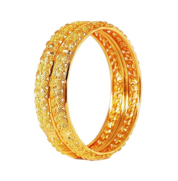 LIRISHA EXPORTS 22K GOLD PLATED LATEST MODEL TWO LEAF DESIGN GIRLS AND WOMEN'S BANGLES ( SET OF 2 )