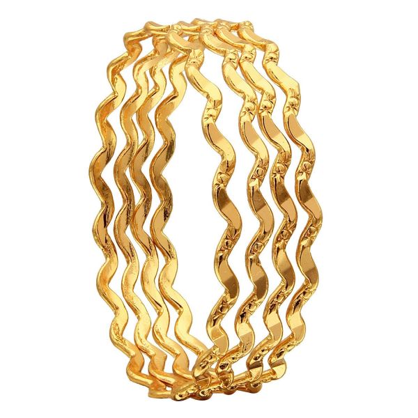 LIRISHA EXPORTS 22K GOLD PLATED BEND AND BEND TRADITIONAL MODEL WOMEN'S BANGLES, SET OF 4 BANGLES