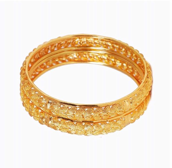 LIRISHA EXPORTS 22K GOLD PLATED LATEST MODEL TWO LEAF DESIGN GIRLS AND WOMEN'S BANGLES ( SET OF 2 )