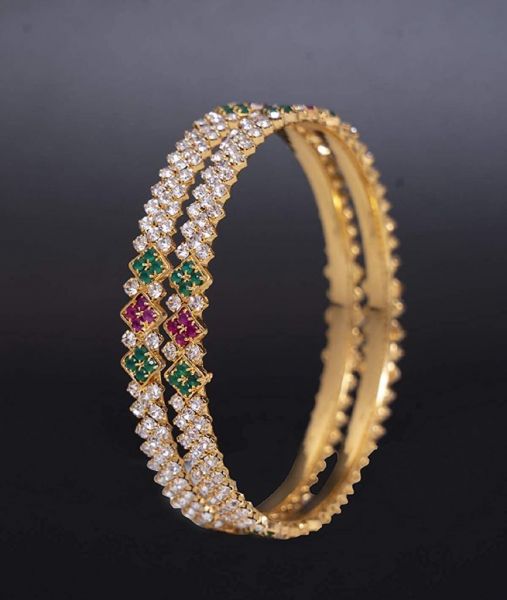 LIRISHA EXPORTS 22K GOLD PLATED MULTICOLOR STONE LATEST DESIGN LADIES AND WOMEN'S BANGLES, SET OF 2